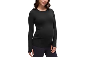 CRZ YOGA Gravidtoppar med rund halsringning | Butterluxe, Yoga, Extremt mjuk, Slim fit, Tumhål, Långärmade tröjor, Graviditet