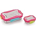 STEELLOCK Smart Stainless Steel Tiffin Lunch Box For Kids and Adults 2pc Set | Airtight & Leakproof | Rectangle Combo For School & Office With Steel Lid | (1pc - 750ml & 1pc - 170ml) Juliet