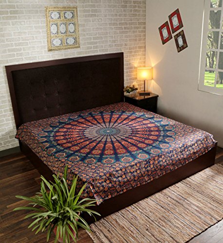 Mandala Wandbehang Indisch Baumwolle Tapestry Orange Boho Deko Wandteppich Wall Hanging Hippie Floral Von Rajrang - 3