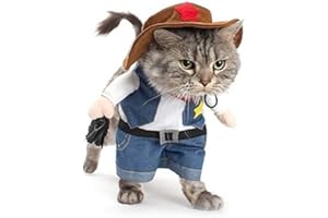 Kostiumy świąteczne DELIFUR, kowboj, na imprezę bożonarodzeniową kostium na specjalne okazje, zachodni ubiór kowbojski z kapeluszem, zabawny strój kowbojski dla psa i kota (XS)