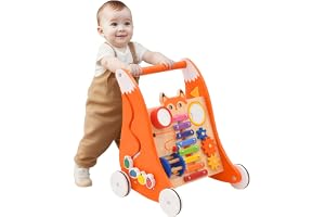 Vandrare för babyleksaker 1 år, träleksak med musik och formklassificeringsspel, multifunktionell leksak Montessori, trävandrare, present till pojkar och flickor.