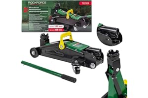 ROCKFORCE PROFESSIONAL TOOLS Gato Hidráulico para Coche 2 Toneladas con Mango Giratorio 360° - Altura elevación de 135-350 mm- Gato hidraulico Profesional - Gato para Coche con Rango de elevacion