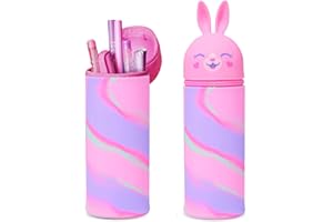 MPXEAVG Trousse Ecole 2 en 1 en Silicone Souple, Trousse Silicone Verticale, Panda Pochette de Stylo, Fermeture à Glissière, pour Fournitures Scolaires de Grande Capacité (Lapin)