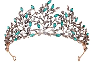 REYOK Corona della regina barocca, fascia corona di cristallo, Corona di strass verde retrò, diadema di strass vintage, adatta per feste di matrimonio