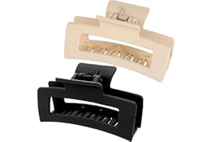 WLLHYF Quadratische Klauenclips 2 Stück 8.5 cm Mittlere Haarklammern Matt Rutschfest Modisch Starker Halt Bananen Clips Haarstyling ZubehöR Für Frauen Und Mädchen (Schwarz/Beige)