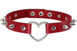 MILAKOO Punk Style Love Heart Collier ras du cou en cuir PU avec Rivets Spiked Accent