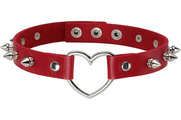 MILAKOO Punk Style Love Heart Collier ras du cou en cuir PU avec Rivets Spiked Accent