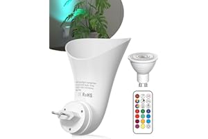 BrightArk Plugin GU10 Lampada a Parete con Faretto Uplighter - 360° Rotabile, 13 Colori, Luce Dimmabile con Funzioni Timer e Memoria, Spot Luminosi, Presa di Corrente, Lampadina LED Inclusa
