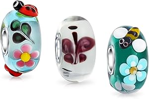BLING JEWELRY Mescolare Insetto Giardino Coccinella Farfalla Bumble Bee Fiore Lampada Lavoro Di Vetro Di Murano .925 Argento Nucleo Perlina Distanziatore Si Adatta Bracciale Europeo Charm Per Donne
