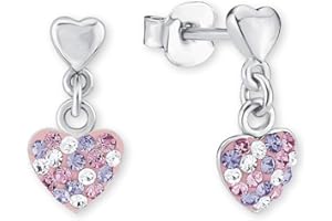 Prinzessin Lillifee Ohrhänger 925 Sterling Silber Mädchen Kinder Ohrschmuck, mit Preciosa, Herz, Kommt in Schmuck Geschenk Box