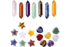 SUNXBUK 21 Piezas de Cristales Curativos en Forma,Piedras Naturales en Forma de Corazón,Incluye Formas de Estrella, Corazón y Prisma,Regalos de Cumpleaños para Niños,Piedras Preciosas para Niños
