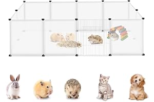 YRHome Freigehege Gittergehege für Kaninchen Hasen Meerschweinchen Gehege Freilauf Hamster Welpengehege Kleintiergehege Hasenstall Laufgitter Kleintierkäfig 12-Platten mit Türen Weiß 145x75x48cm