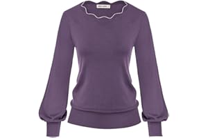 GRACE KARIN Donna Maglione Scollo Barchetta Design Orlo Irregolare Manica Lunga a Palloncino