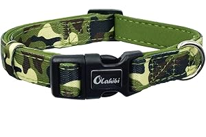 Olahibi Camouflage Printing Dog Collar,Neoprene Padded,Polyester Material,for Small Dogs(S,Camo Collar)