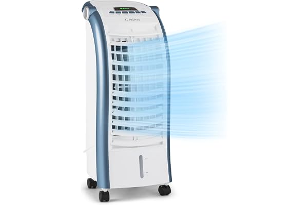 Klarstein Rafraichisseur d'Air 4 en 1, Climatiseur Portable, Humidificateur, Ventilateur, Ioniseur, Climatiseur Mobile Sans Évacuation, Pack Glacons, Réservoir 6L, 65W, Puissant Débit d'Air 444m³/h