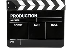 TEROR Clapperboard Film,30x25CM Acrylic Clapperboard Director Professional Movie Film Action Clap Movie Film Clap Board Photography Tool(White Stripe Black Board)
