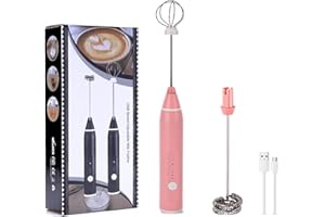 HDAKDDHG Mousseur à Lait Électrique, Mini Mousseur à Lait Électrique Rechargeable Pomme Usb à 3 Vitesses Réglable Avec 2 Têtes De Mélange Différentes, Adapté Pour Le Café, Les Œufs (Rose)