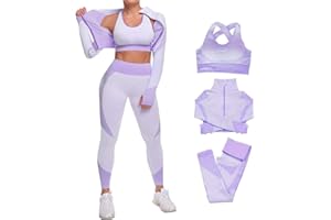 Veriliss Damen 3teiliger Trainingsanzug Nahtlose Yoga-Leggings und Stretch-Sport-BH-Fitness-Set Jogginganzug Reißverschluss Kapuzen Trainingsanzug Set Fitness Jogging Tennis Laufen