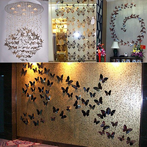 10 Stück 3D Edelstahl Schmetterling Aufkleber Spiegel Wandtattoo DIY Hängen Dekor (A) - 6