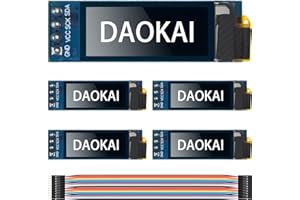 DAOKAI Module d'affichage OLED 0,91 pouces I2C IIC Module d'affichage OLED DC 3,3 V ~ 5 V 128 x 32 pixels Carte pilote d'écran avec câble pour Arduino (lumière blanche) – 5 pièces