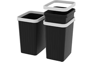 Cetomo 8.2L*3 Papelera de Basura de Plástico, Bote de Basura, Papeleras Pequeñas, Papelera Para Dormitorio, Canasto de Basura Cuadrado con Raya Sólida, Empilables, Mate, PP, Negro, 8.2L-3 Unidades