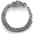 Silver Handmade Dragon Chain Bracelet for Men, Unique Vintage Chinese Dragon Bracelet, Gothic Jewelry Hip Hop Bangle Gift