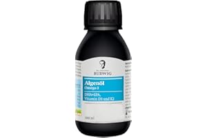 ‎DR. JOHANNA BUDWIG Dr. Budwig® Omega 3 Algenöl Vegan Pur (100ml) - hochdosiert, reich an DHA, EPA, Vitamin D3 und K2 - Algenöl Omega 3 vegan flüssig, Omega 3, Omega 3 Öl Algenöl flüssig Algenöl laborgeprüft