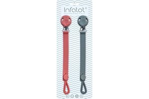 Infatot® Silicone Dummy Clips for Baby Boys & Girls - Dummy Clip Pacifier Holder, Soother Chains, Soother Clips, Dummy Straps, Pacifier Clips, Dummy Holder to Keep Pacifiers Clean - Peach & Stone