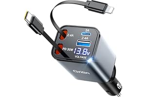 Gritin 4 in 1 Zigarettenanzünder USB C 69W Auto Ladegerät Adapter Kfz 12V, Camping Wohnmobil Auto Zubehör, Travel Essentials mit Spannungsanzeige, Car Accessoires für iPhone 16/17 Pro Max Plus&Galaxy