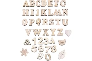 SIMUR Lettere Maiuscole in Legno, Alfabeto Numeri in legno,Simbolo in legno, Confezione da 60 pezzi