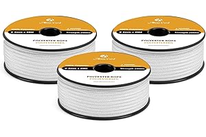 Abma Cord Polyester Cord 3mm x 20m Braid Polyester Rope, White - Heavy Duty & Low Stretch - High UV & Abrasion Resistance