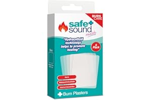 Safe & Sound Health Burn Plasters – Hydrocolloid Technology – Sterile, Waterproof & Breathable – 5 Pack – 7.5cm x 5cm – First Aid for Minor Burns, Blisters & Grazes