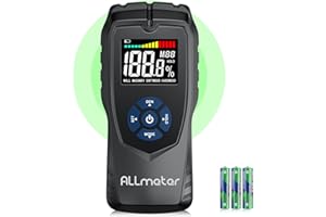 ALLmeter Nadelloses Feuchtigkeitsmessgerät Wand Holzfeuchtemessgerät mit LCD-Display, akustischem Alarm und 4 Messbereichen für Mauerwerk, Gipsböden, Weichholz, Hartholz 0-50 mm Analysetiefe