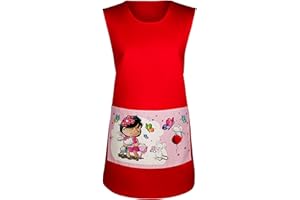 EBRATEX Grembiule maestra scuola infanzia con disegni Rosso | Camice maestra | Scamiciato Maestra | Grembiule donna | Casacca Donna | Grembiule pulizia | Uniforme di lavoro | Grembiule Scolastico Maestro |