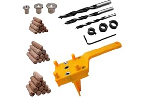 Buaak 41 Pcs Dowel Jig Kit, 6/8/10mm Wood Dowel Jig Kit, Metal Sleeve Handheld Drill Guide Bit Tools, Professional Dowelling Jig, Doweling Hole Saw Tools (Yellow)