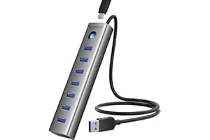 ORICO Hub USB 3.0, Aluminium Data USB 7 Ports Adaptateurpour, avec Câble de 50 CM, 5 Gbps, avec Port d'alimentation 5V/3A, Compatible avec PC, MacBook, PS4, Surface Pro, Disque Dur