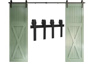 WOLFBIRD 183CM / 6FT Herraje Para Puerta Corredera Kit Accesorios Herraje Corredera El kit de Riel Puerta Corredera de Granero Forma Clásica Doble puerta