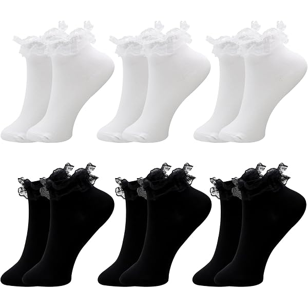 Lot 4 Paires Chaussettes Dentelle Femme - Volants élégants - Accessoire Princesse Pour Robe Ou Jean