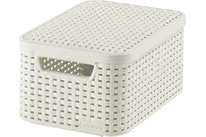 CURVER Boîte de Rangement Style 6L - Aspect Rotin Texturé - Pour Chambre, Salon, Salle de Bain, Buanderie -29,1x19,8x14,2 cm - Ivoire - 70 % Recyclé