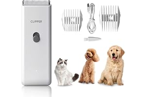 SUN YOBA Dog Clippers Pet Grooming Kit Low Noise Shaver Portable Electric USB Rechargeable Cordless Trimmer for Dogs,Cats and Other Pets, White