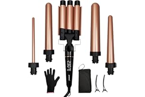 janelove Hair Curler, Curling Wand, with 3 Barrel Hair Waver, Hair Iron Set from 19 mm Curling Wand to 25mm Waver Curling Wand for Long Hair, LCD Display /180-450°F Temp Adjustment (Gold)