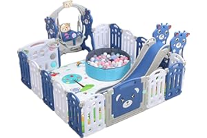 Magic ZC Parc Bebe Modulable avec Tapis, Centre d'Activités Pliable pour Enfants Intérieur et Extérieur, Aire de Jeux avec Éponge Anti-collision (C 14+2)