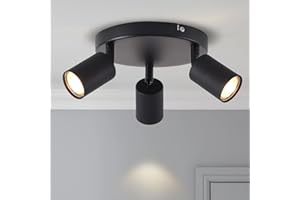 ANWIO Plafonnier Spots, 3 Spots de Plafond Led Intérieurs Base GU10, Luminaires Intérieur Noirs avec Base Ronde, Plafonnier Pivotant LED Plafonnier (Sans Ampoules) EUS-EA190811-10-03CB-1U