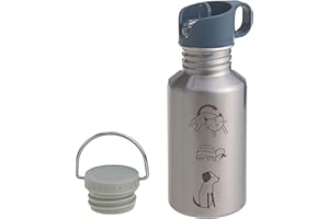 LÄSSIG Gourde en acier inoxydable sans BPA 500ml Enfants Crèche Jardin d'enfants anti-fuite avec bouchon Sport Drinking/Bottle Stainless Steel Happy prints animal