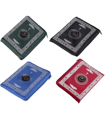 Tapis De Prière Islamique De Voyage - 60x100 Cm - Avec Boussole Intégrée - Pliable, Sac Inclus - Noir