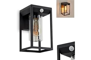 HOFSTEIN Zewnętrzna lampa ścienna Palanga, zewnętrzna lampa z metalu/szkła w kolorze czarnym/przezroczystym, lampa ścienna skierowana w dół z czujnikiem ruchu i efektem świetlnym/wejście, E27, bez żarówki