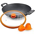 CountryCook Pre-Seasoned Cast Iron Wok/Kadai/Kadhai 26 Cms Cookware With Glass Lid Heavy Duty Induction Friendly, Orange