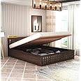 Strata Furniture Sheesham Wood Diamond Queen Size Bed with Hydraulic Storage Wooden Double Bed Cot Palang for Living Room Home Bedroom (Walnut Finish)