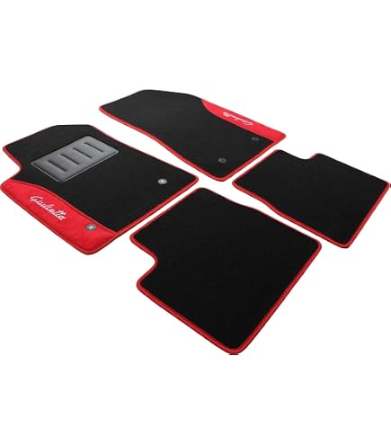 Tapis De Voiture Sur Mesure Pour Alfa Romeo Giulietta 2010-2020 | Kit Complet 4 Tapis Bordures Rouges | Moquette 6mm Antidérapante