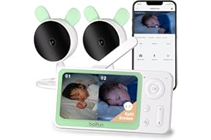 BOIFUN Babyphone mit 2 Kameras WLAN und App,Split-Screen-Ansicht,Bewegungs/Geräuscherkennung,VOX Modus,1080P HD,4×Zoom,4,3 Zoll LCD-Display Babyfon,Fütterungserinnerungen,Zonenalarme,Wiegenlied